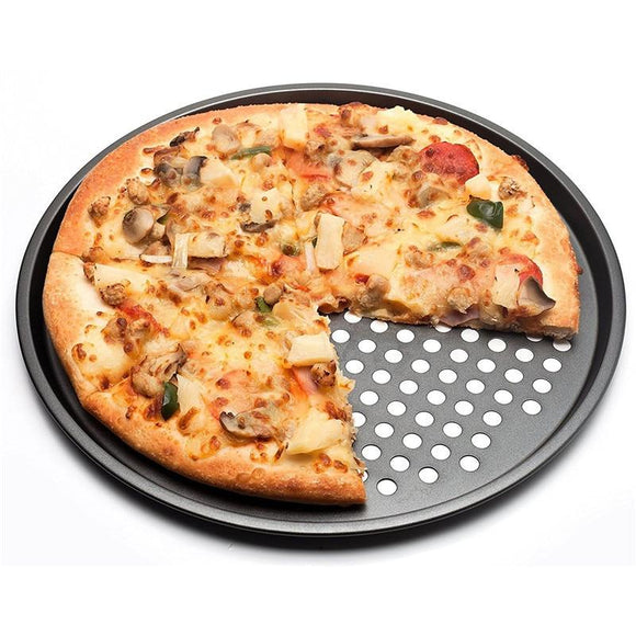 Carbon Steel Nonstick Pizza Baking Pan Tray 32cm Pizza Plate Dishes Holder Bakeware Home Kitchen Baking Tools Accessories-Black